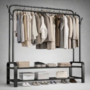 YP610-600x600 PERCHERO CON ZAPATERO DOBLE ESTANTE