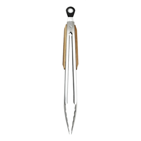 PINZA DE ACERO INOXIDABLE CON MANGO MADERA GRANDE