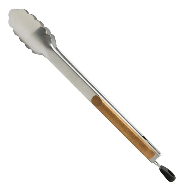 PINZA DE ACERO INOXIDABLE CON MANGO MADERA GRANDE